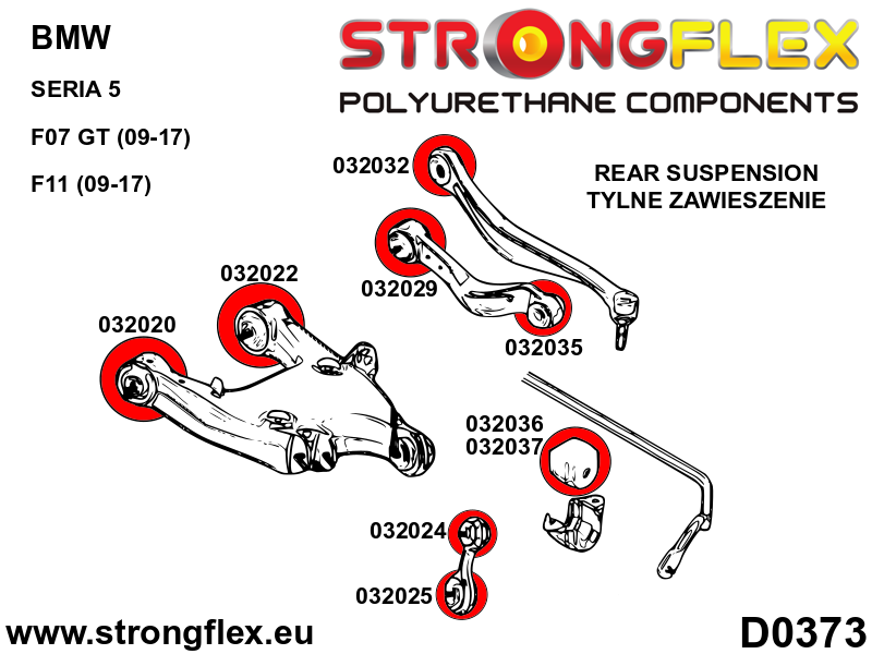 036065A Full suspension polyurethane bush kit SPORT Sport (Yellow) BMW Seria 5 VI (09-17) F10 / F11 / F07
