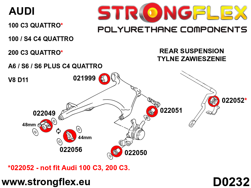 022056A Rear lower arm – front bush 44mm SPORT Sport (Yellow) Audi V8 D11 (89-94)