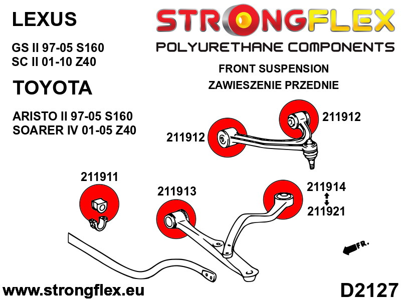 211921A Front lower radius arm to chassis bush 60mm SPORT Sport (Yellow) Lexus GS / GS F II (97-05) S160