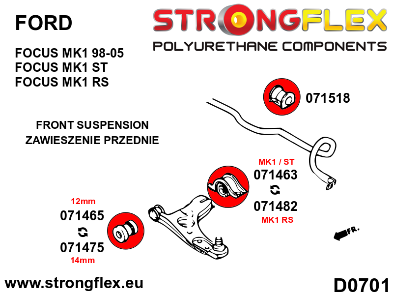 076156A Full suspension bush kit SPORT Sport (Yellow) Ford Focus MK1 (98-05)