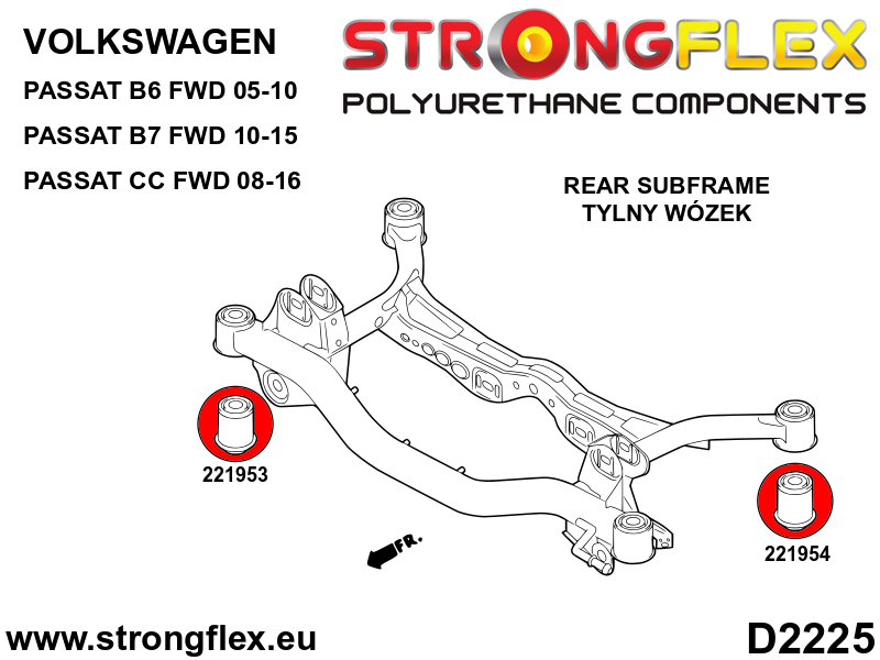 221954A Rear subframe – rear bush SPORT Sport (Yellow) Volkswagen Passat VI (05-10) B6