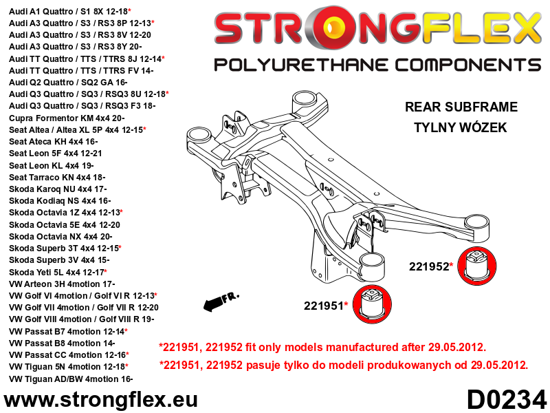 026275B Full suspension polyurethane bush kit Standard (Red) Audi A3 / S3 / RS3 III (13-21) 8V