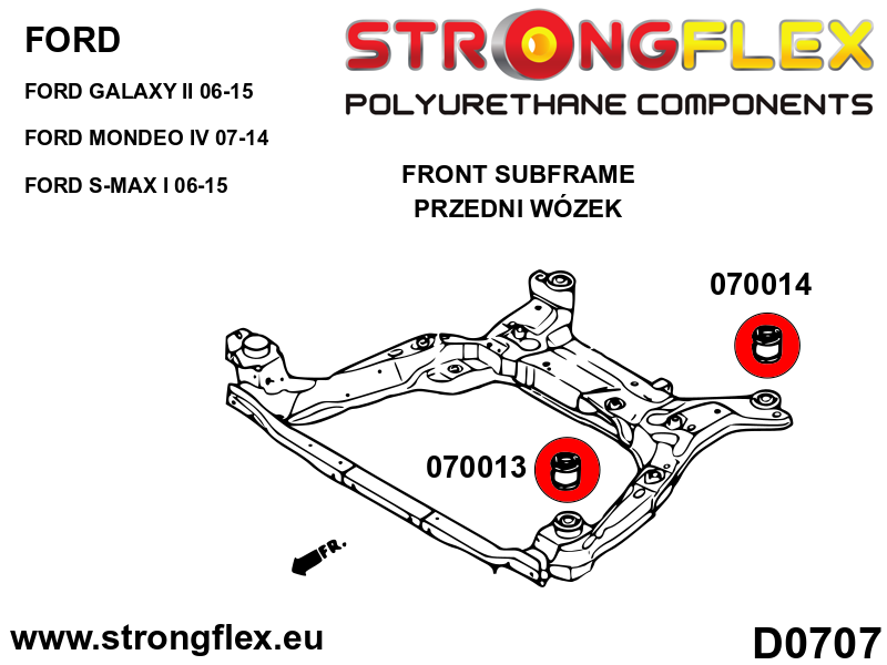 070013B Front subframe – front bush Standard (Red) Ford Mondeo MK IV (07-14)