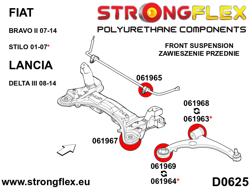 061969A Front control arm – rear bush SPORT Sport (Yellow) Fiat Bravo Bravo II (07-14)