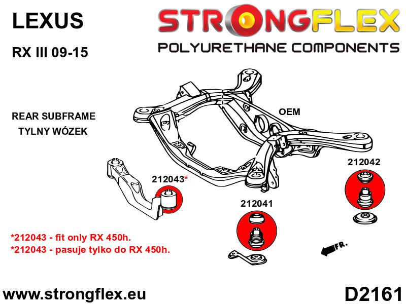 216274B Rear subframe bush kit Standard (Red) Lexus RX III (09-15)
