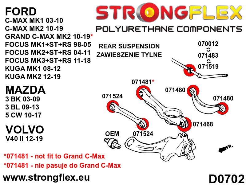 076156A Full suspension bush kit SPORT Sport (Yellow) Ford Focus MK1 (98-05)