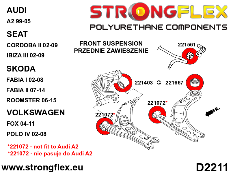 221072A Front wishbone - front bush 30mm SPORT Sport (Yellow) Audi A3 / S3 / RS3 I (96-03) 8L
