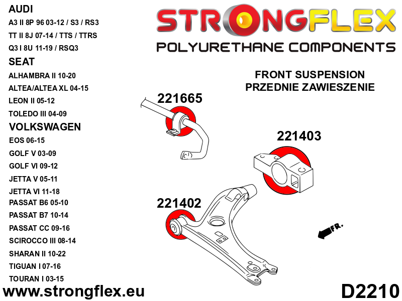 221402B Front wishbone front bush Standard (Red) Audi A3 / S3 / RS3 II (03-13) 8P