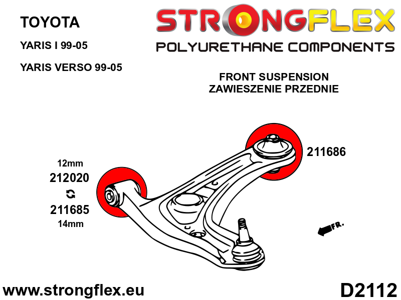 212020B Front control arm – front bush 31mm Standard (Red) Toyota MR2 III (99-07) W30