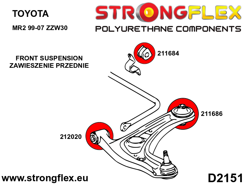 212020B Front control arm – front bush 31mm Standard (Red) Toyota MR2 III (99-07) W30