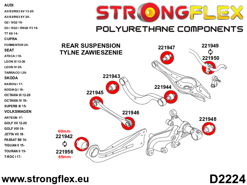 221956B Trailing arm – front bush 65mm Standard (Red) Skoda Superb III (15-) B8
