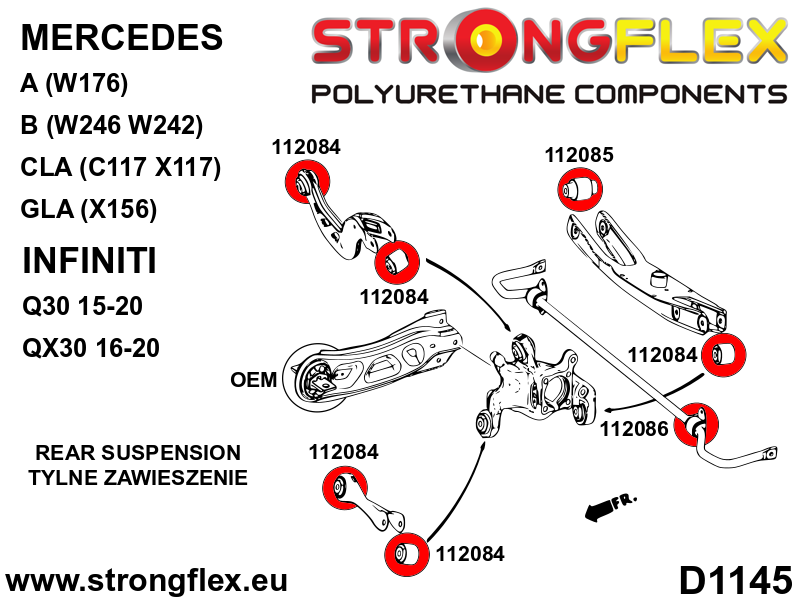 116282B Full suspension polyurethane bush kit Standard (Red) Mercedes Klasa A III (12-17) W176