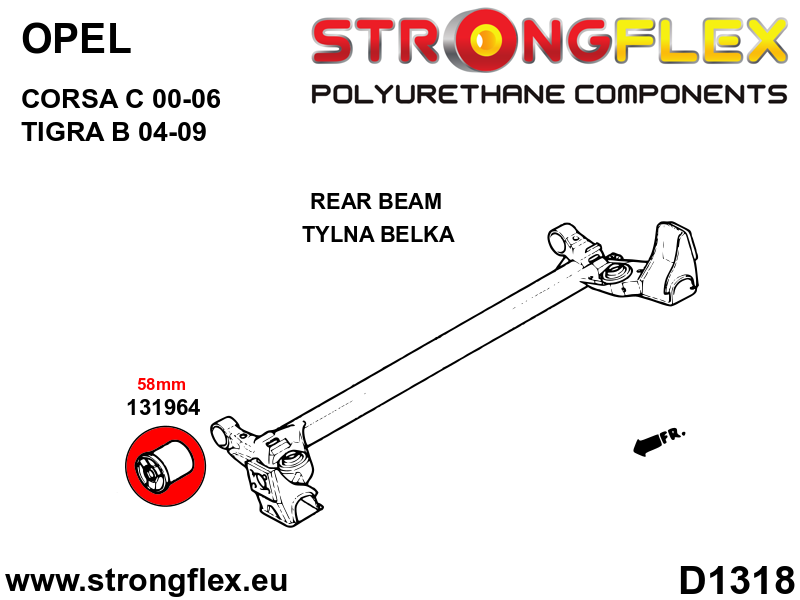131964A Rear beam bush 58mm SPORT Sport (Yellow) Opel / Vauxhall Corsa C (00-06) X01