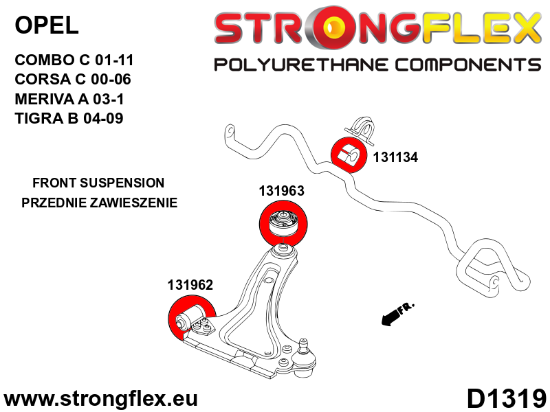 136225A Front suspension bush kit SPORT Sport (Yellow) Opel / Vauxhall Corsa C (00-06) X01