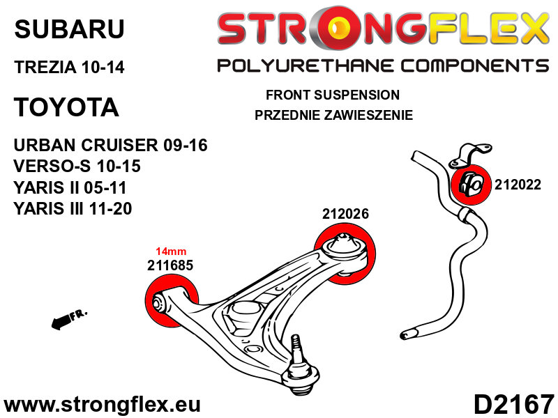 212026B Front control arm – rear bush Standard (Red) Subaru Trezia (10-14)