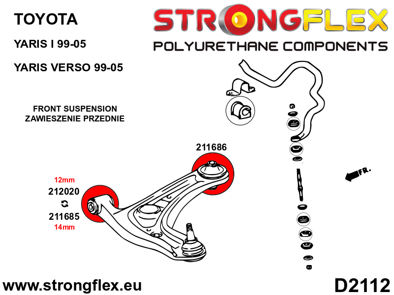 211685B Front wishbone - front bush 14mm Standard (Red) Toyota Yaris I (99-05) P1