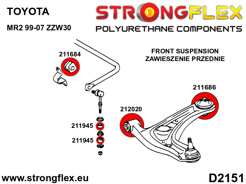216270B Front suspension bush kit Standard (Red) Toyota MR2 III (99-07) W30