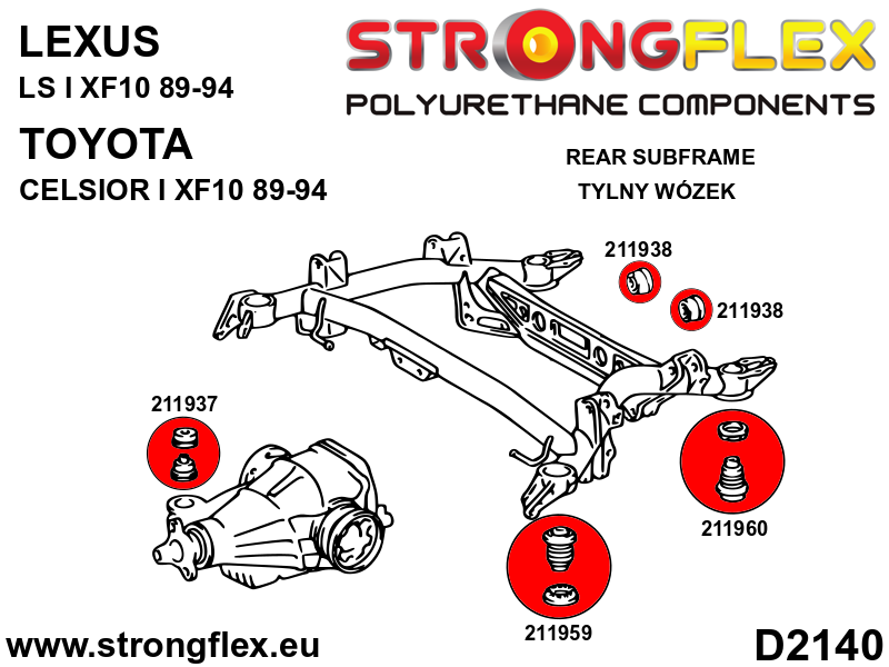216260B Rear crossmember bush kit Standard (Red) Lexus LS I (89-94) XF10