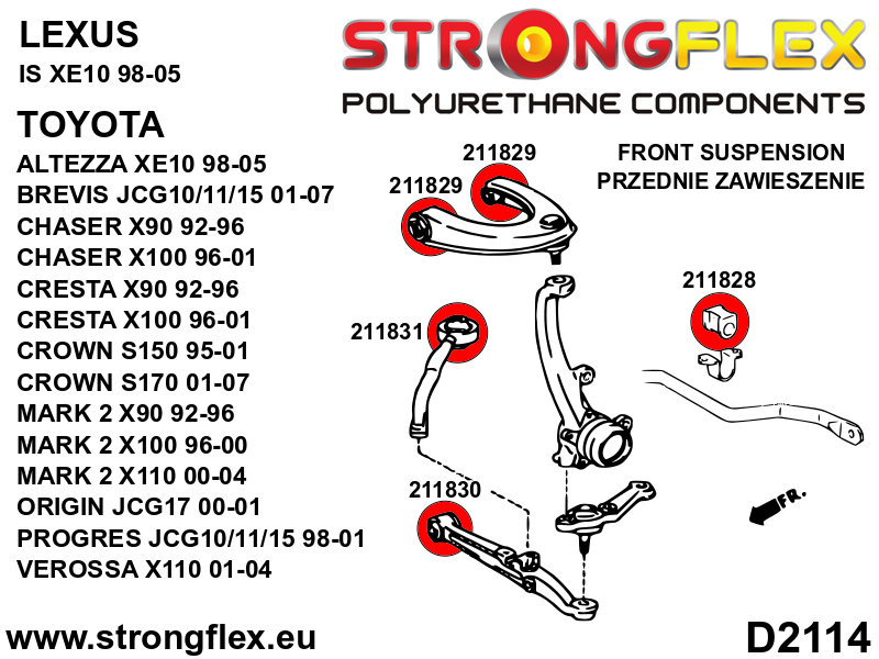 211831A Front lower radius arm to chassis bush SPORT Sport (Yellow) Toyota Chaser V (92-96) X90