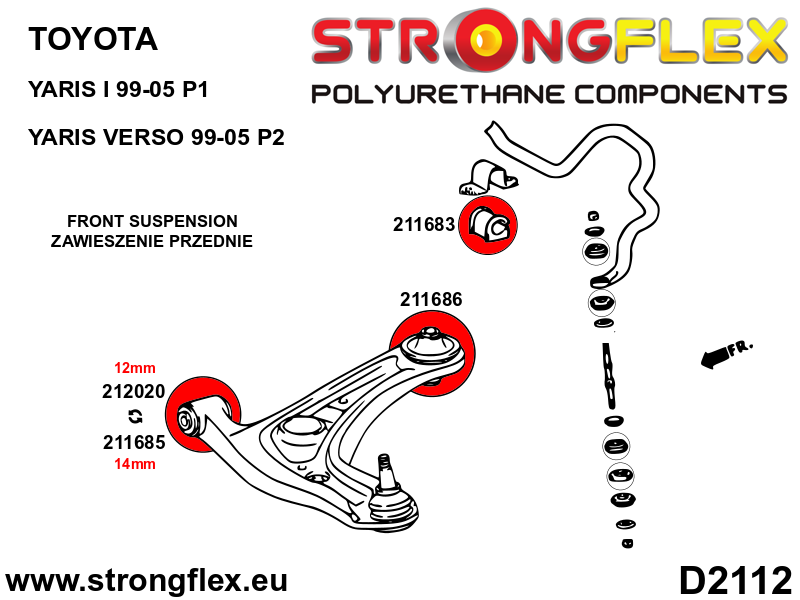 216283A Suspension bush kit front and rear SPORT Sport (Yellow) Toyota Yaris I (99-05) P1