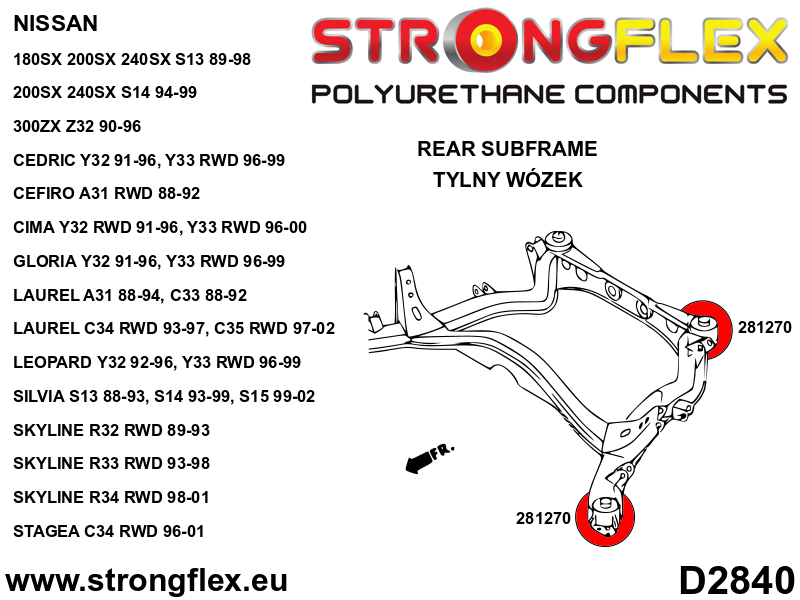 286084B Full suspension bush kit Standard (Red) Nissan S-chassis (180SX / 200SX / 240SX / Silvia) V (88-98) S13