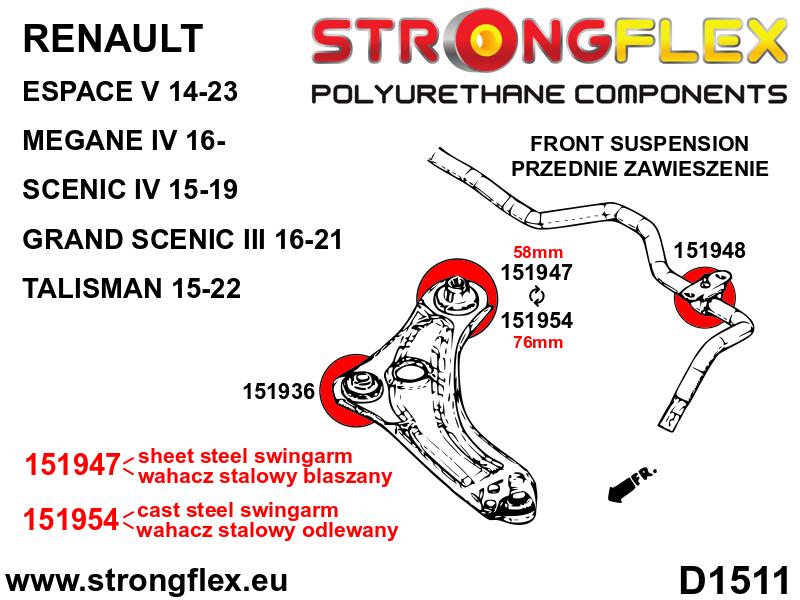 151936A Front lower arm - front bush SPORT Sport (Yellow) Renault Scenic III (09-16)