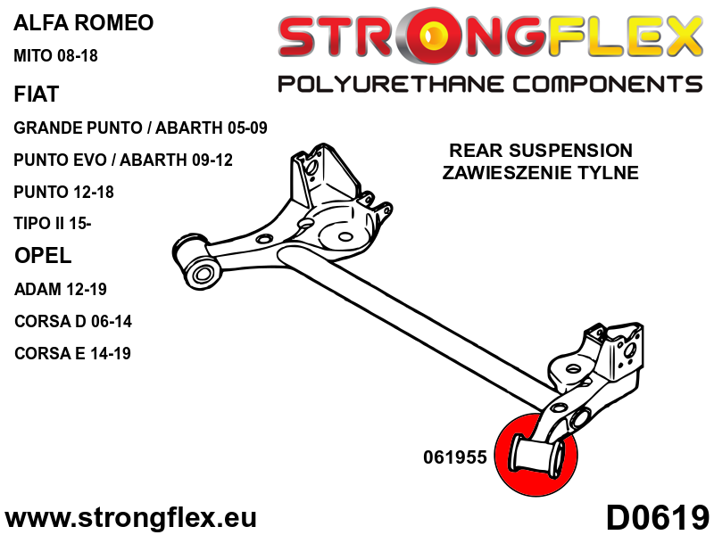 061955A Rear beam bush 69,5mm SPORT Sport (Yellow) Alfa Romeo Mito (08-18) type 955