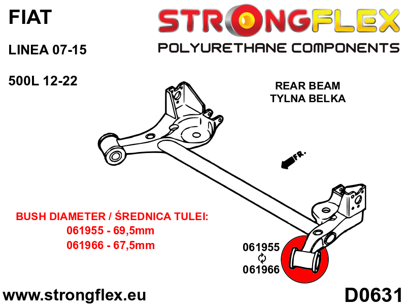 061966B Rear beam bush 67,5mm Standard (Red) Citroën Nemo (08-17)