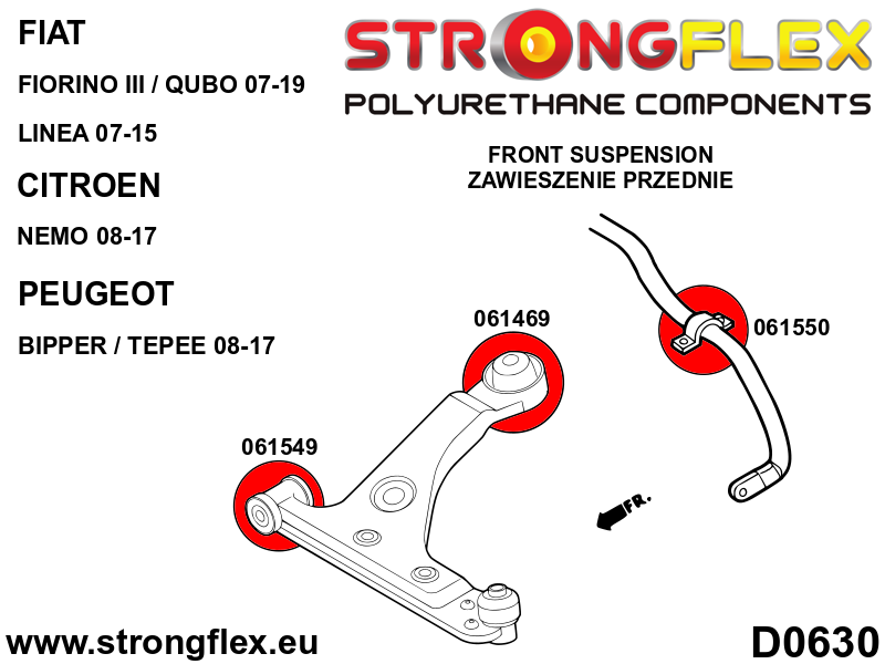 066078B Front suspension and ream beam bush kit Standard (Red) Citroën Nemo (08-17)