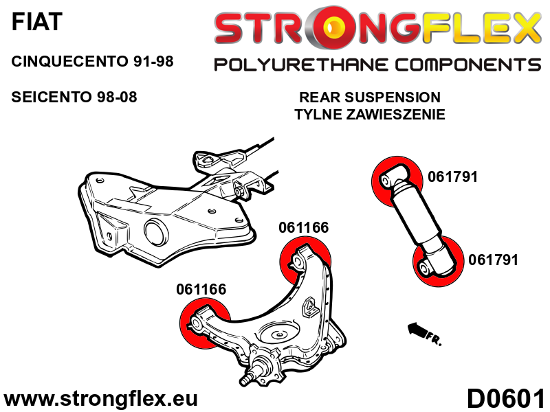 066038B Rear trailing arm bushes kit Standard (Red) Fiat Cinquecento (91-98)