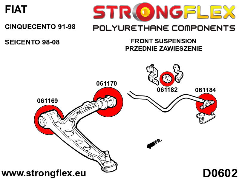 061170B Front wishbone - rear bush Standard (Red) Fiat Cinquecento (91-98)