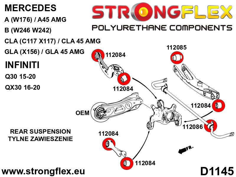 116291B Full suspension polyurethane bush kit Standard (Red) Mercedes Klasa A III (12-17) W176