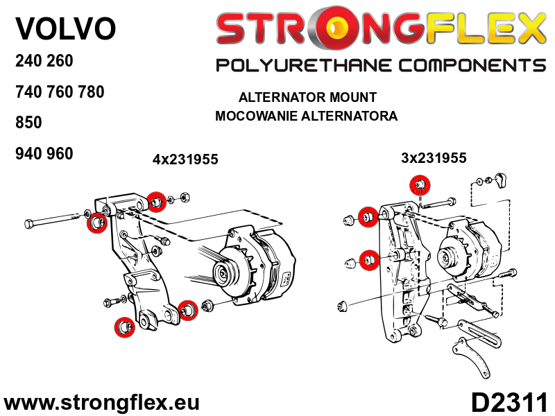 231955A Alternator bush mount 27,5mm SPORT Sport (Yellow) Volvo Seria 200 240 (75-93)