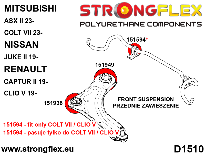 151936A Front lower arm - front bush SPORT Sport (Yellow) Renault Scenic III (09-16)