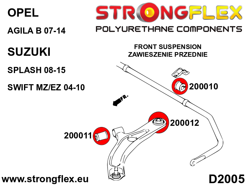 200012A Front control arm – rear bush SPORT Sport (Yellow) Suzuki Splash (08-15)