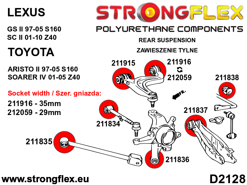 211836B Rear trailing arm rear bush Standard (Red) Toyota Altezza I (99-05) XE10