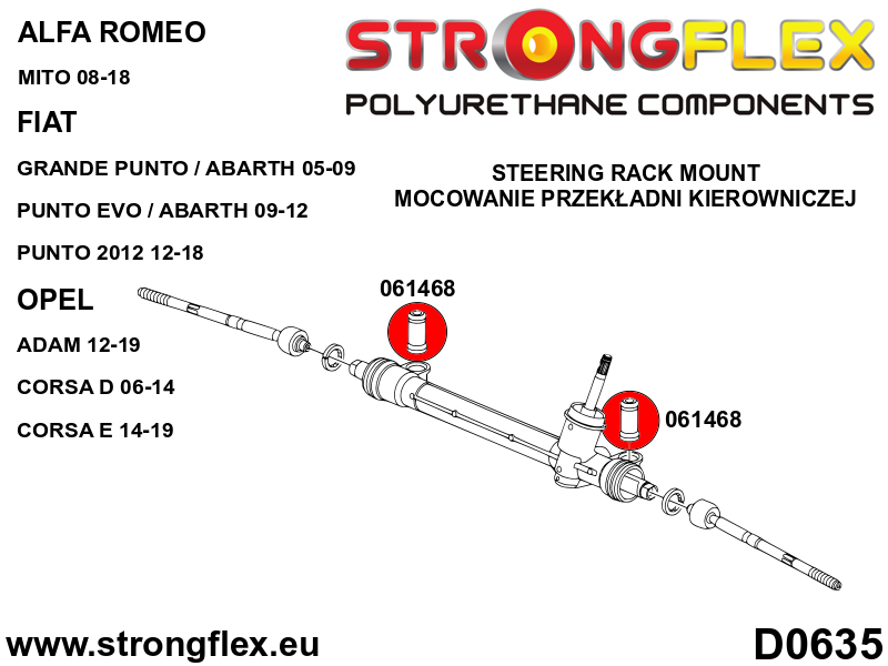 061468A Steering rack bush SPORT Sport (Yellow) Alfa Romeo Mito (08-18) type 955