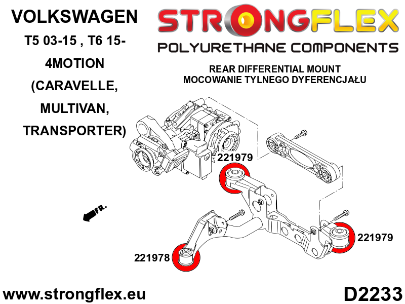 221979A Rear differential mounting bush 4Motion – rear SPORT Sport (Yellow) Volkswagen T5 (03-15) Caravelle, Multivan, Transporter