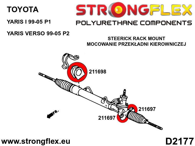 211697B Steering rack bush Standard (Red) Toyota Yaris I (99-05) P1