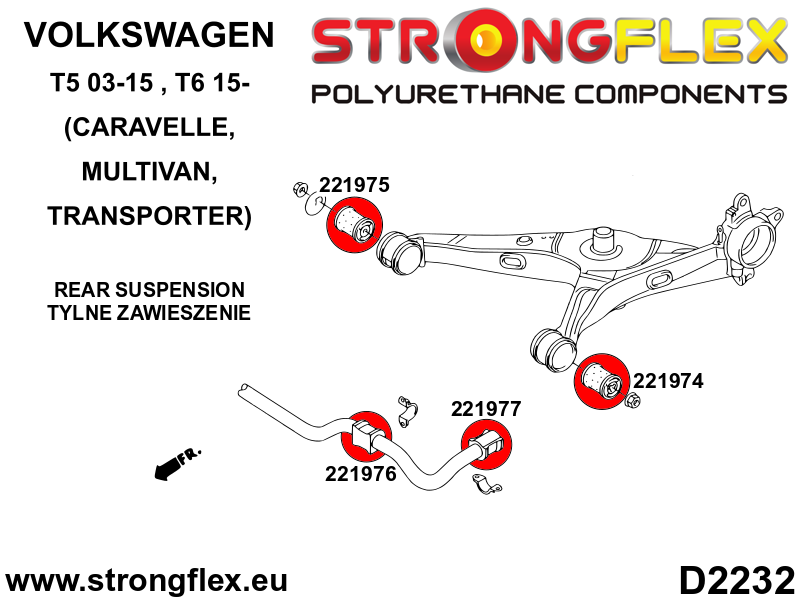 226236B Full suspension bush kit Standard (Red) Volkswagen T5 (03-15) Caravelle, Multivan, Transporter