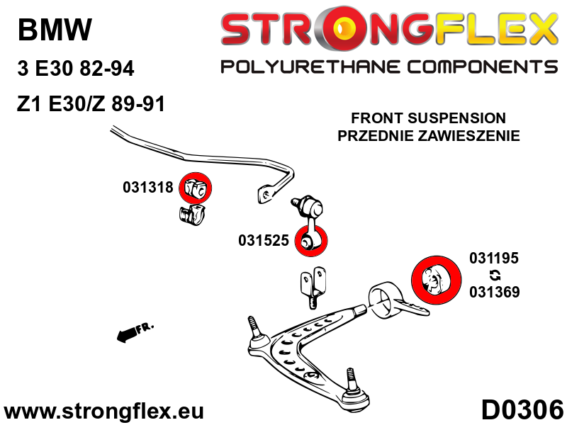 036121B Full suspension polyurethane bush kit Standard (Red) BMW Z1 (89-91) E30/Z