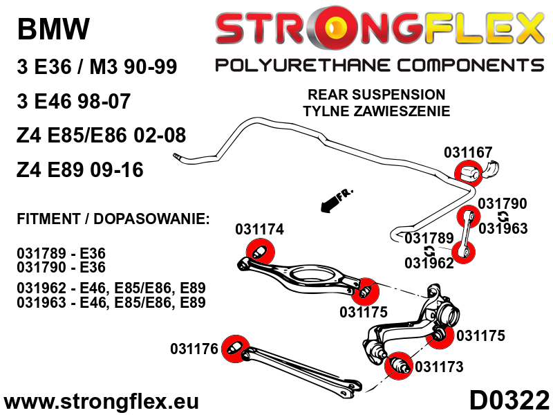 031962A Rear anti roll bar link to anti roll bar bush SPORT Sport (Yellow) BMW Seria 3 IV (98-07) E46