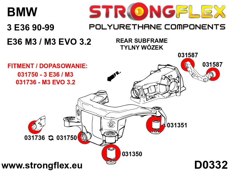 031351A Rear subframe - front bush SPORT Sport (Yellow) BMW Seria 3 III (90-99) E36
