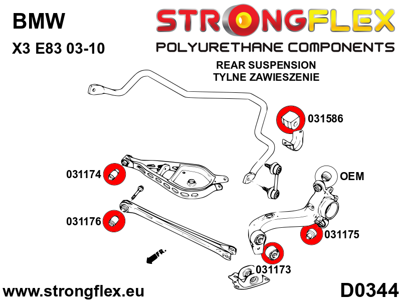 031173B Rear trailing arm front bush Standard (Red) BMW Seria 3 III (90-99) E36