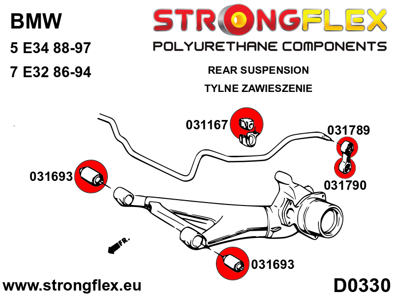 031167A Anti roll bar bush front / rear SPORT Sport (Yellow) BMW Seria 3 III (90-99) E36