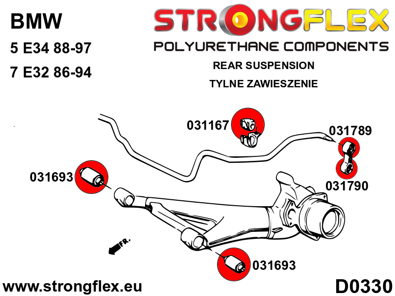 031790B Rear anti roll bar link to arm bush Standard (Red) BMW Seria 3 II (82-91) E30