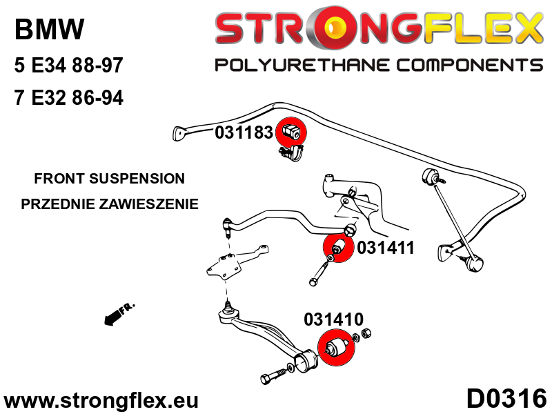031411A Front wishbone bush - rear SPORT Sport (Yellow) BMW Seria 5 III (88-96) E34
