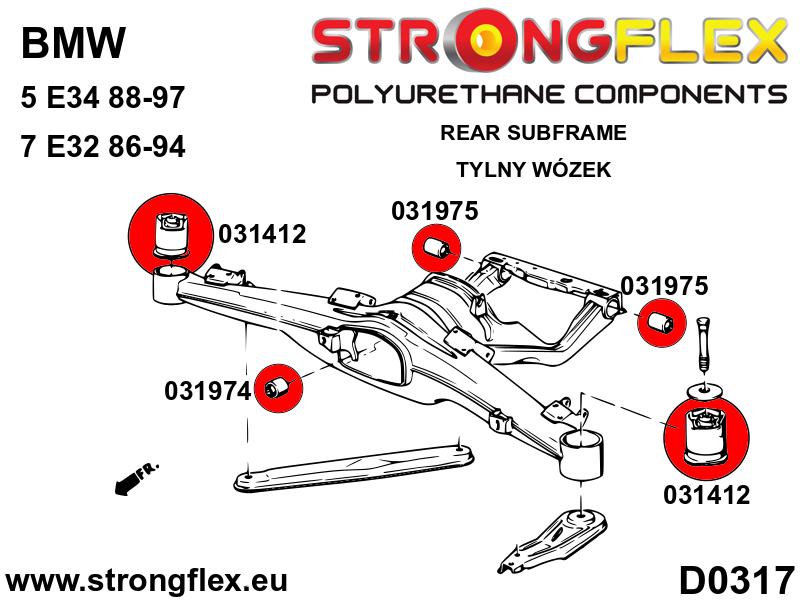 031412B Rear beam mount bush Standard (Red) BMW Seria 5 III (88-96) E34