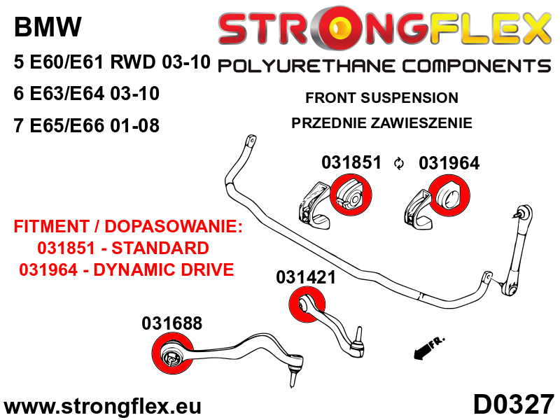 036091B Front suspension bush kit Standard (Red) BMW Seria 5 V (03-10) E60 / E61