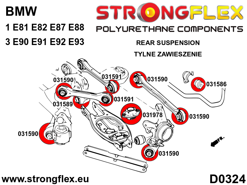 036216A Full suspension polyurethane bush kit SPORT Sport (Yellow) BMW Seria 3 V (04-13) E90 / E91 / E92 / E93